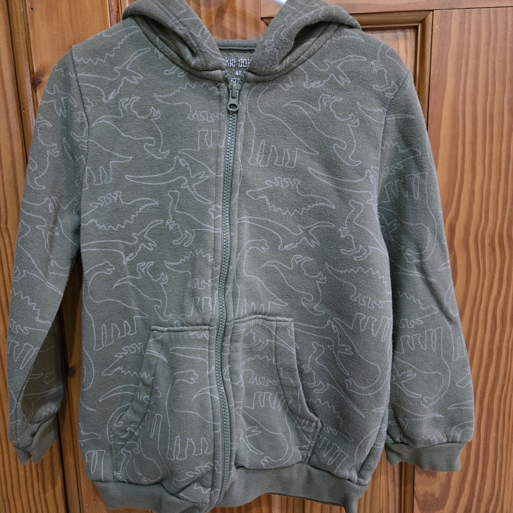 Okie Dokie Dinosaur Pattern Hoodie - Olive